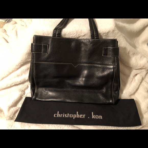 Stellar Chris Kon (Montreal) black satchel in rich Italian grained leather. - Picture 2 of 9